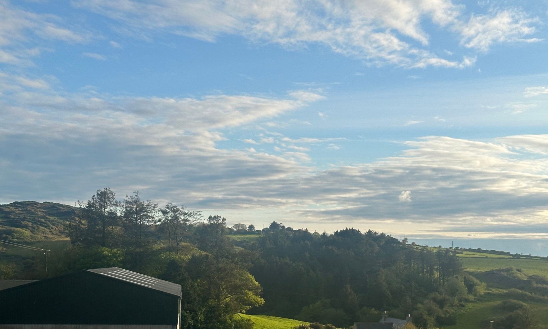 Looking west from the dairy, late afternoon light on the headland